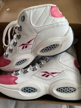 NIB Reebok Eric Emanuel Question Mid White and Pink Size 9/42 High-Top Sneakers
